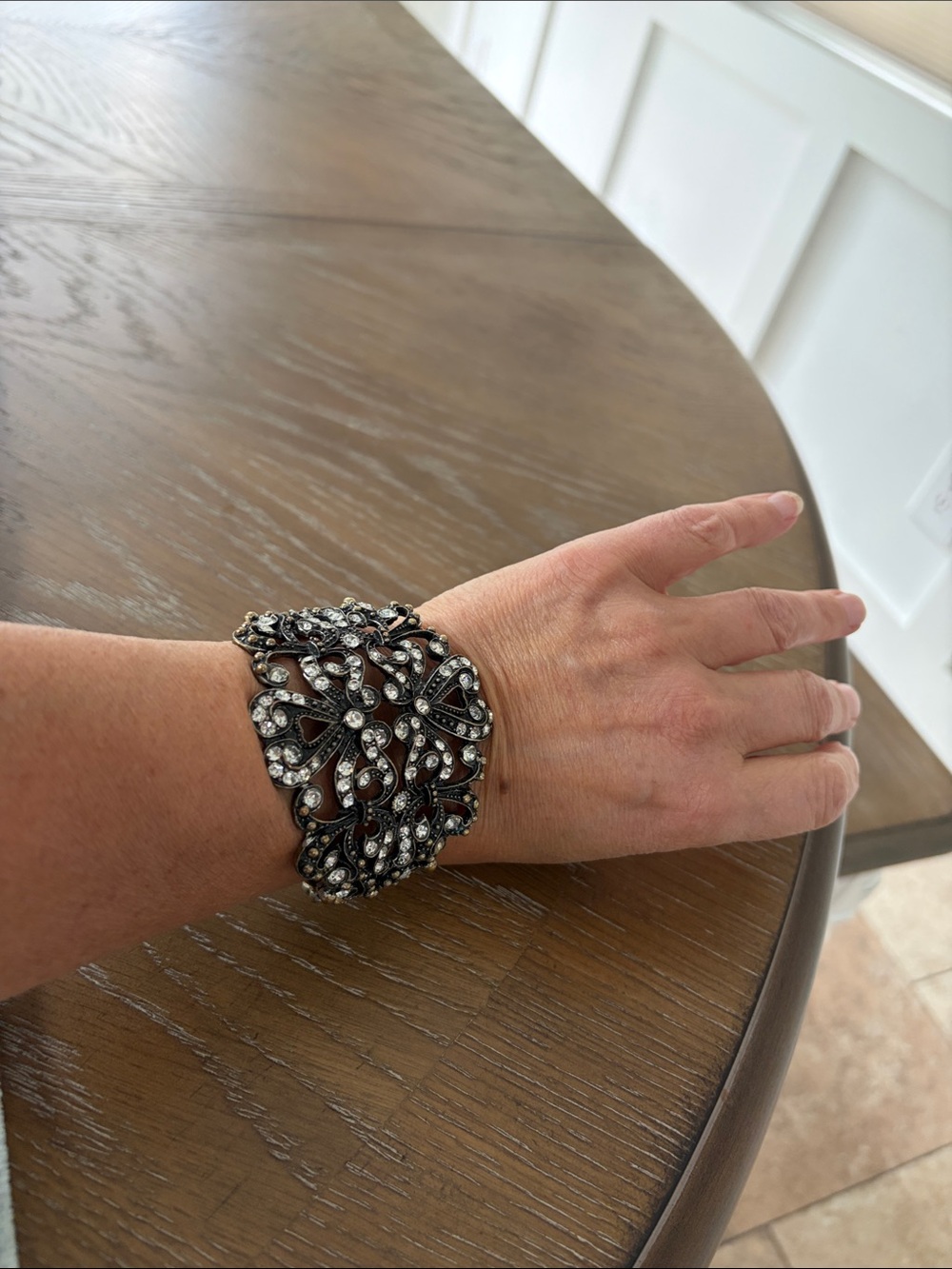 Ornate Black and Silver Crystal Statement Bracelet
